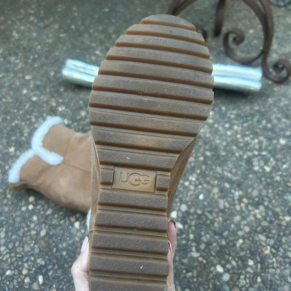 Ugg Seyline Shearling Tan Chestnut Suede Wedge Booties Size 8.5 - Picture 6 of 13